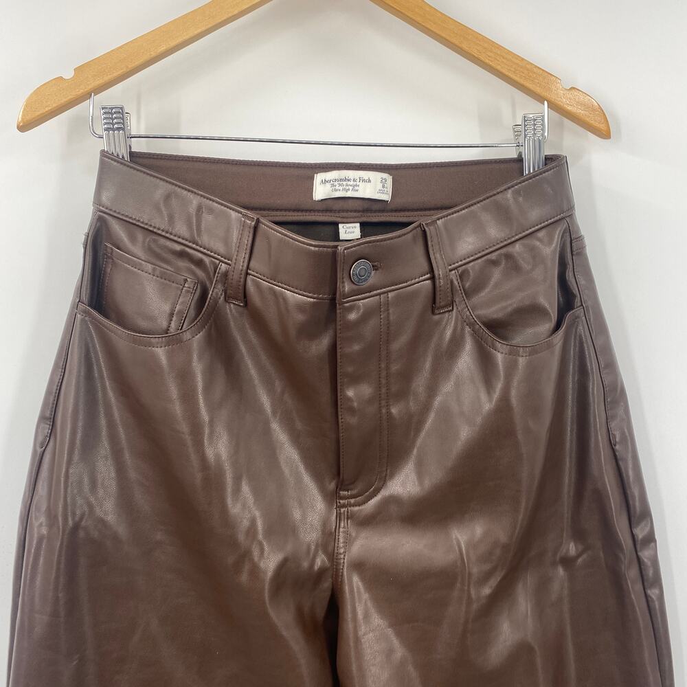 Abercrombie & Fitch The 90s Straight Ultra High Rise Faux Leather Pants 29 8 - Picture 5 of 10
